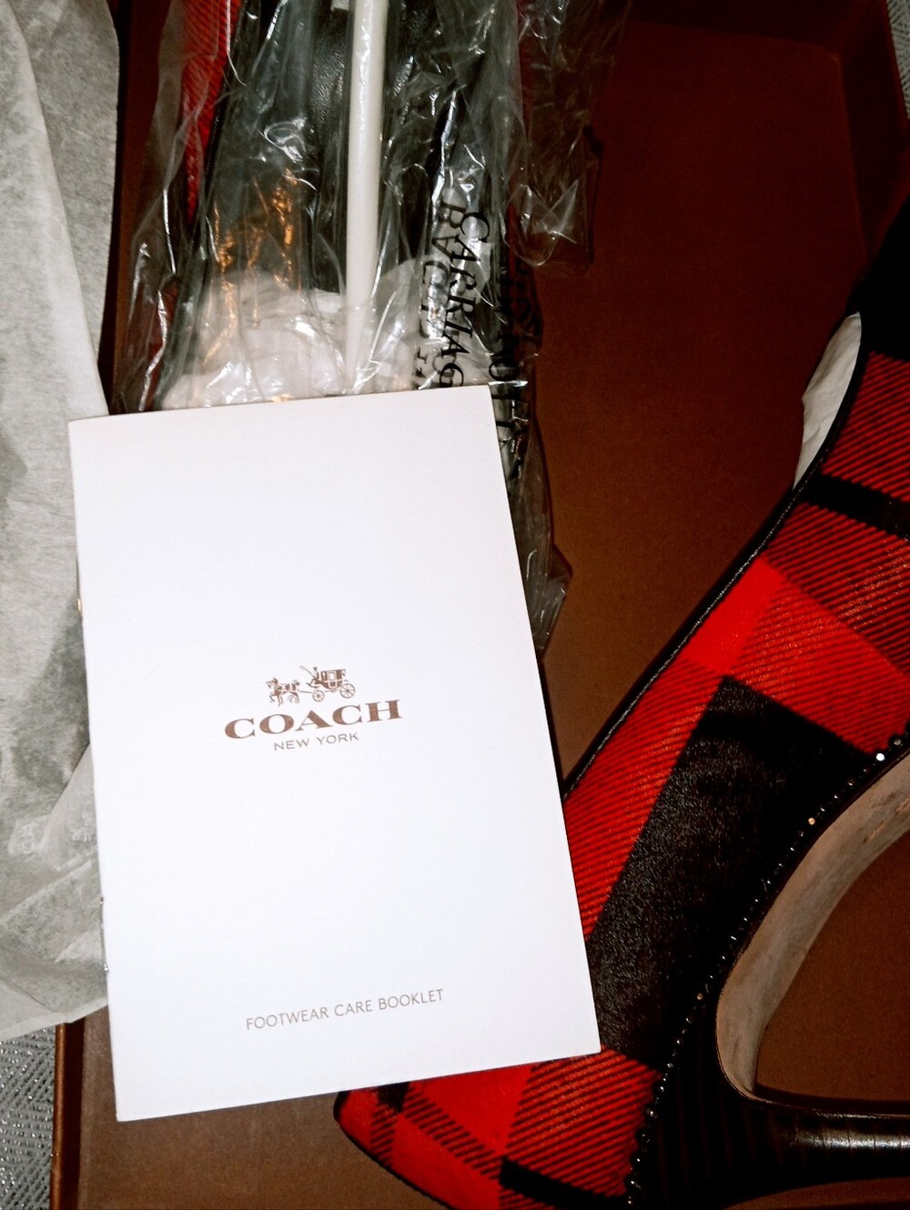 Coach "Tamera" Red Plaid Calfhair Pumps 8.5 In Box - Picture 9 of 11